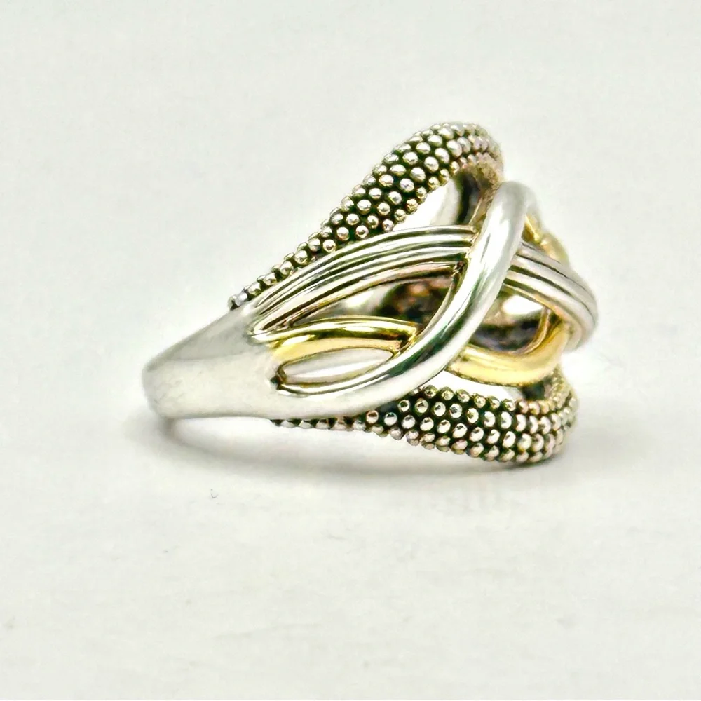 Lagos Vintage Caviar Two Tone Silver & Gold Braided Ring Size 7
